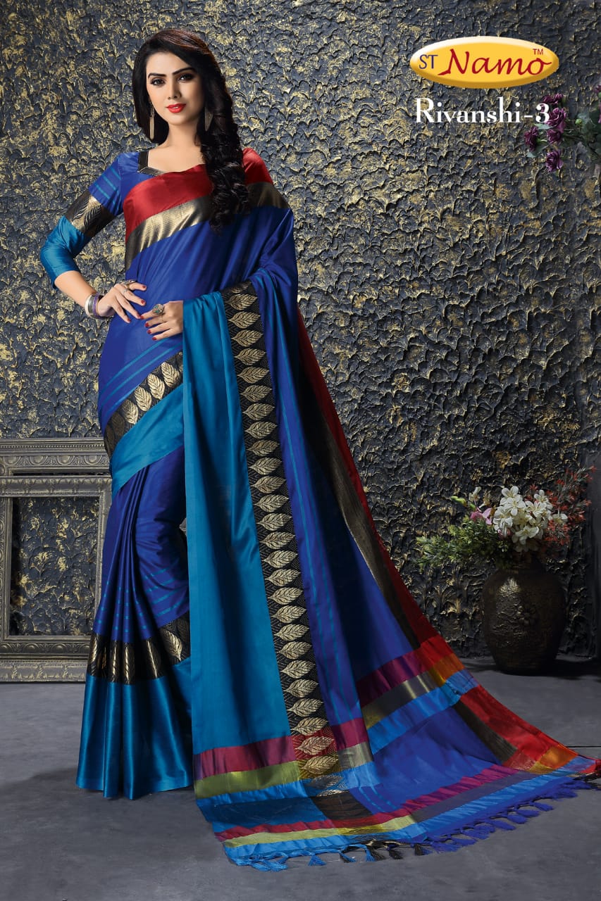 Rivanshi By St Namo 1 To 11 Series Indian Traditional Collection Beautiful Stylish Fancy Colorful Party Wear & Occasional Wear Cotton Silk Sarees At Wholesale Price