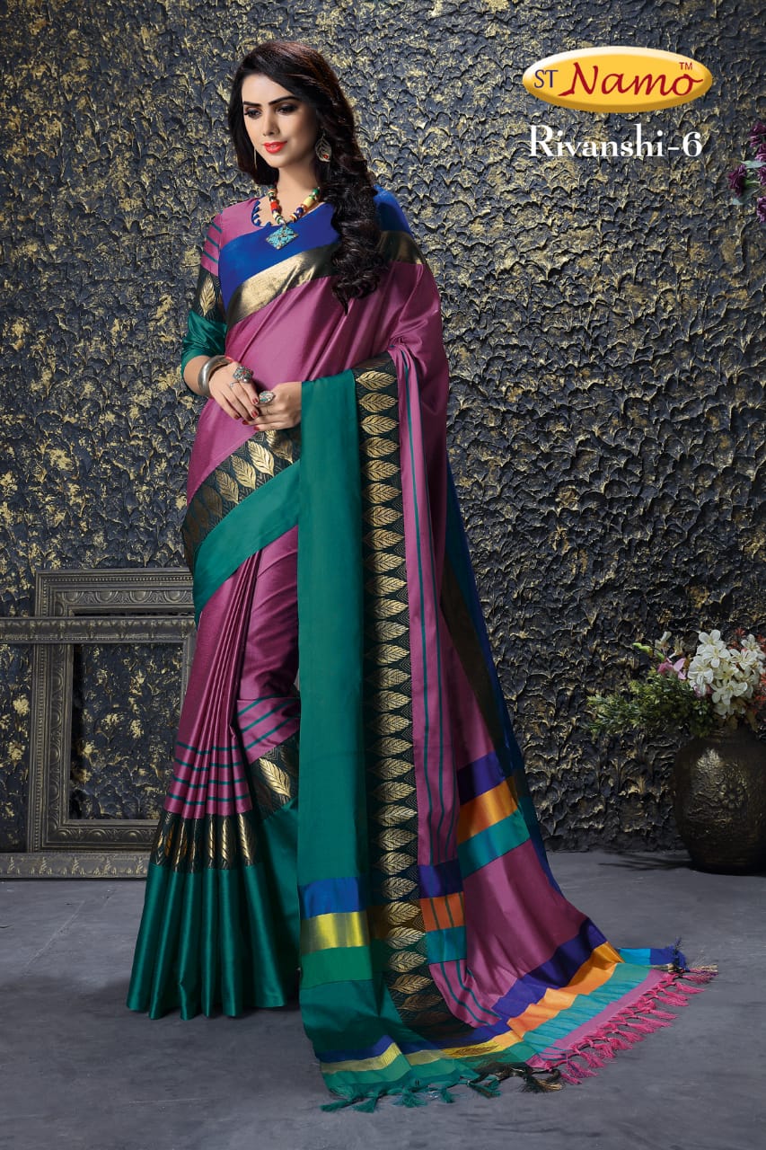 Rivanshi By St Namo 1 To 11 Series Indian Traditional Collection Beautiful Stylish Fancy Colorful Party Wear & Occasional Wear Cotton Silk Sarees At Wholesale Price
