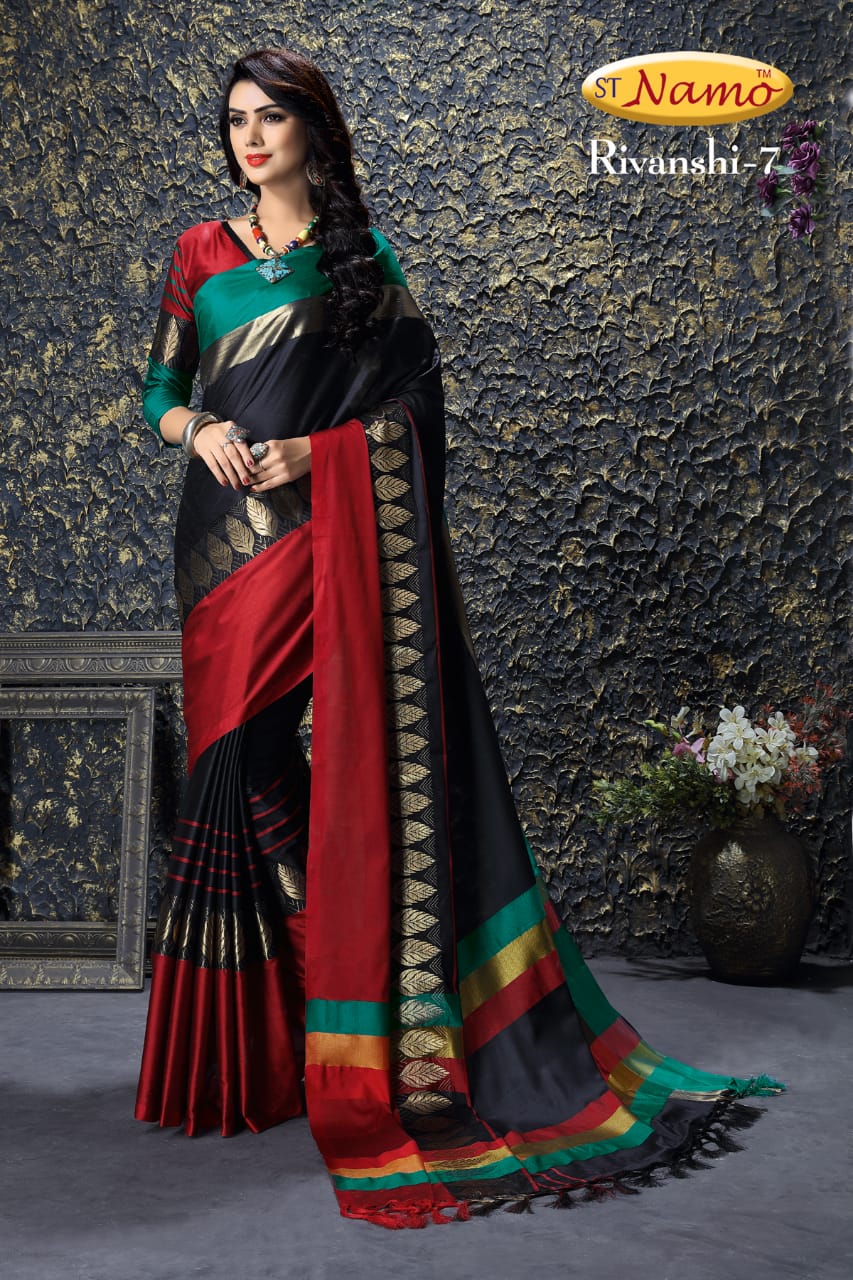 Rivanshi By St Namo 1 To 11 Series Indian Traditional Collection Beautiful Stylish Fancy Colorful Party Wear & Occasional Wear Cotton Silk Sarees At Wholesale Price