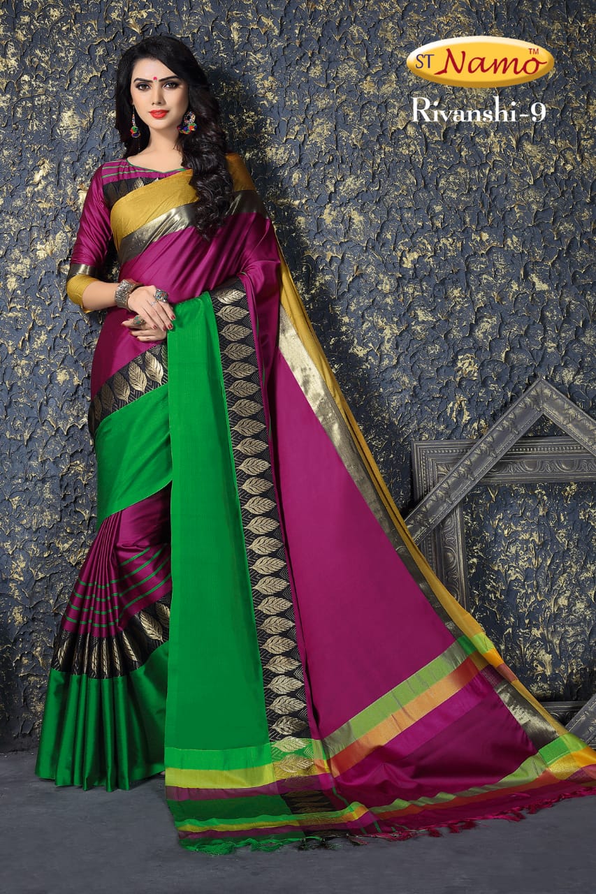 Rivanshi By St Namo 1 To 11 Series Indian Traditional Collection Beautiful Stylish Fancy Colorful Party Wear & Occasional Wear Cotton Silk Sarees At Wholesale Price