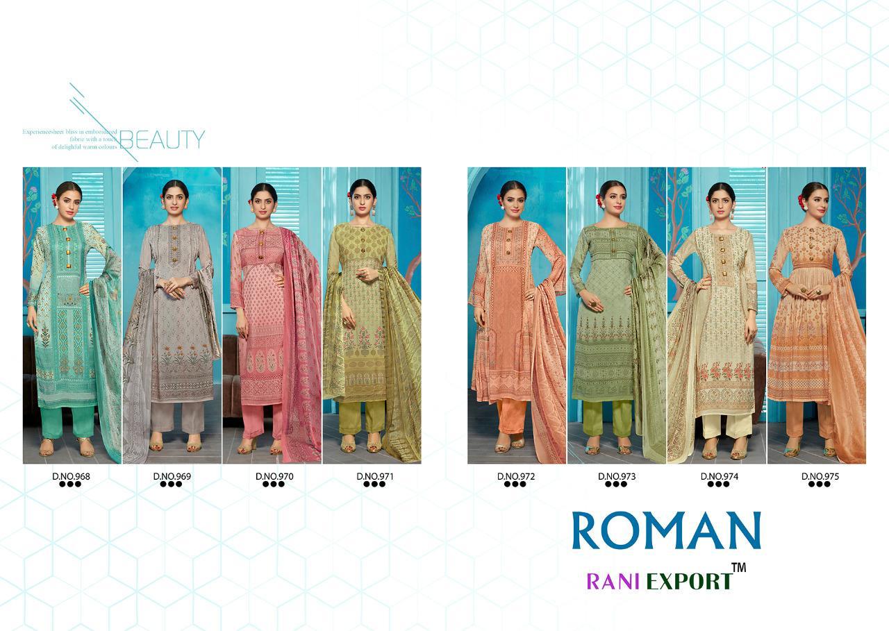 Roman By Rani Exports 968 To 975 Series Beautiful Pakistani Suits Colorful Stylish Fancy Casual Wear & Ethnic Wear Glaze Cotton Digital Style Print Elegant Buttons  Dresses At Wholesale Price