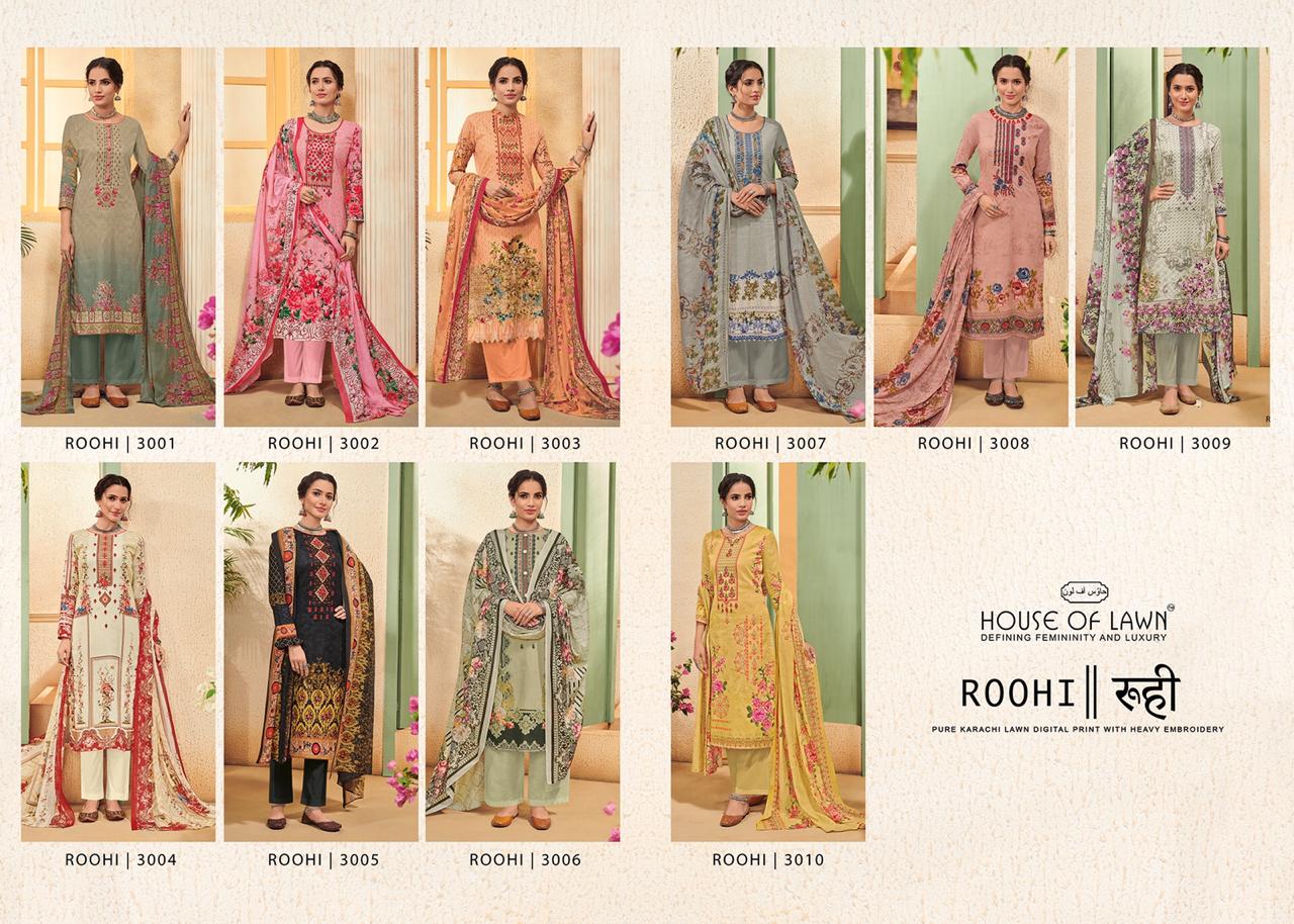 Roohi By House Of Lawn 3001 To 3010 Series Designer Pakistani Suits Beautiful Fancy Colorful Stylish Party Wear & Ethnic Wear Pure Karachi Lawn Digital Print Dresses At Wholesale Price