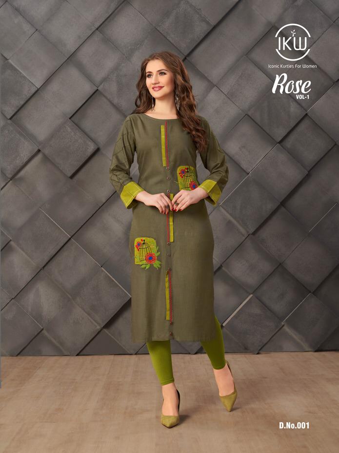 Rose Vol-1 By Ikw 001 To 008 Series Beautiful Stylish Fancy Colorful Casual Wear & Ethnic Wear & Ready To Wear Rayon Slub Embroidery Kurtis At Wholesale Price