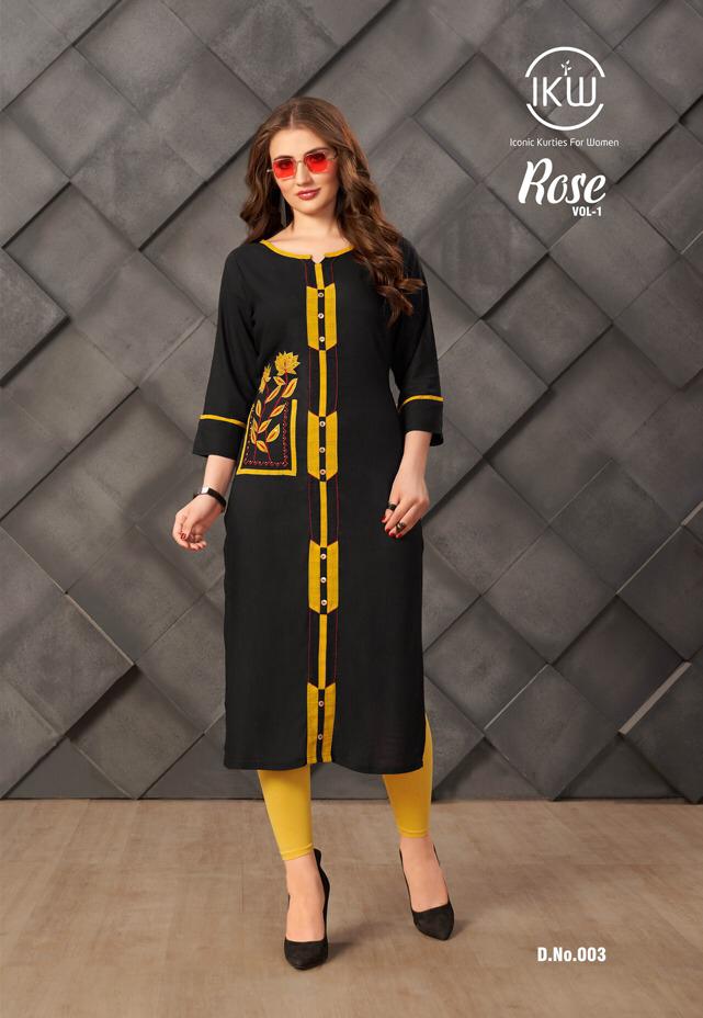 Rose Vol-1 By Ikw 001 To 008 Series Beautiful Stylish Fancy Colorful Casual Wear & Ethnic Wear & Ready To Wear Rayon Slub Embroidery Kurtis At Wholesale Price