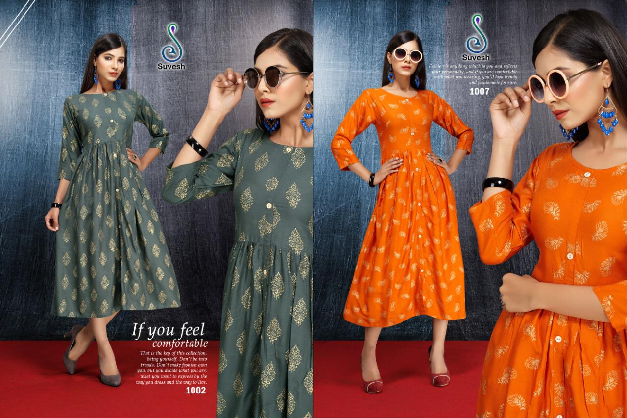 Rose By Suvesh 1001 To 1008 Series Beautiful Colorful Stylish Fancy Casual Wear & Ethnic Wear & Ready To Wear Rayon Printed Kurtis At Wholesale Price