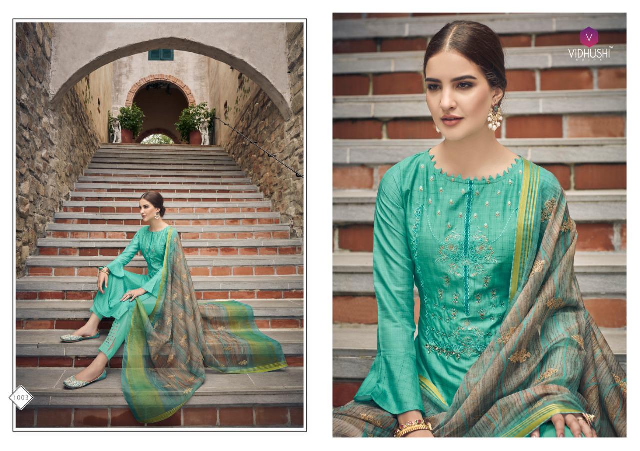 Rowena By Vidhushi Suits 1001 To 1006 Series Designer Collection Suits Beautiful Stylish Fancy Colorful Party Wear & Occasional Wear Dolla Silk With Digital Print With Embroidery Dresses At Wholesale Price