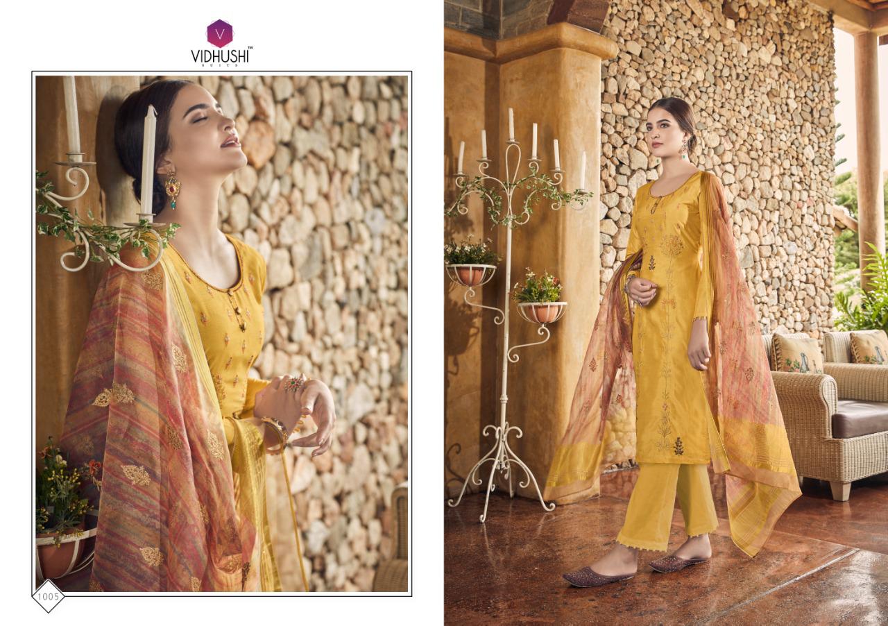 Rowena By Vidhushi Suits 1001 To 1006 Series Designer Collection Suits Beautiful Stylish Fancy Colorful Party Wear & Occasional Wear Dolla Silk With Digital Print With Embroidery Dresses At Wholesale Price