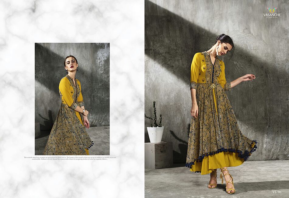 Royal Affair By Vasanche 96 To 99 Series Designer Beautiful Stylish Fancy Colorful Party Wear & Ethnic Wear Collection Georgette & Rayon Printed Kurtis At Wholesale Price