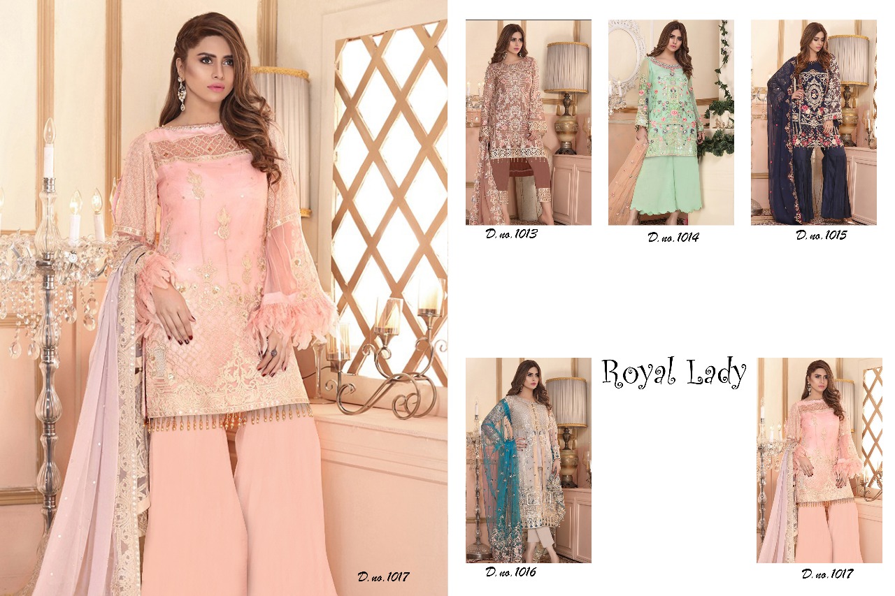 Royal Lady By Kalyan Prints 1013 To 1017 Series Designer Pakistani Suits Beautiful Stylish Fancy Colorful Party Wear & Ethnic Wear Faux Georgette Embroidered Dresses At Wholesale Price