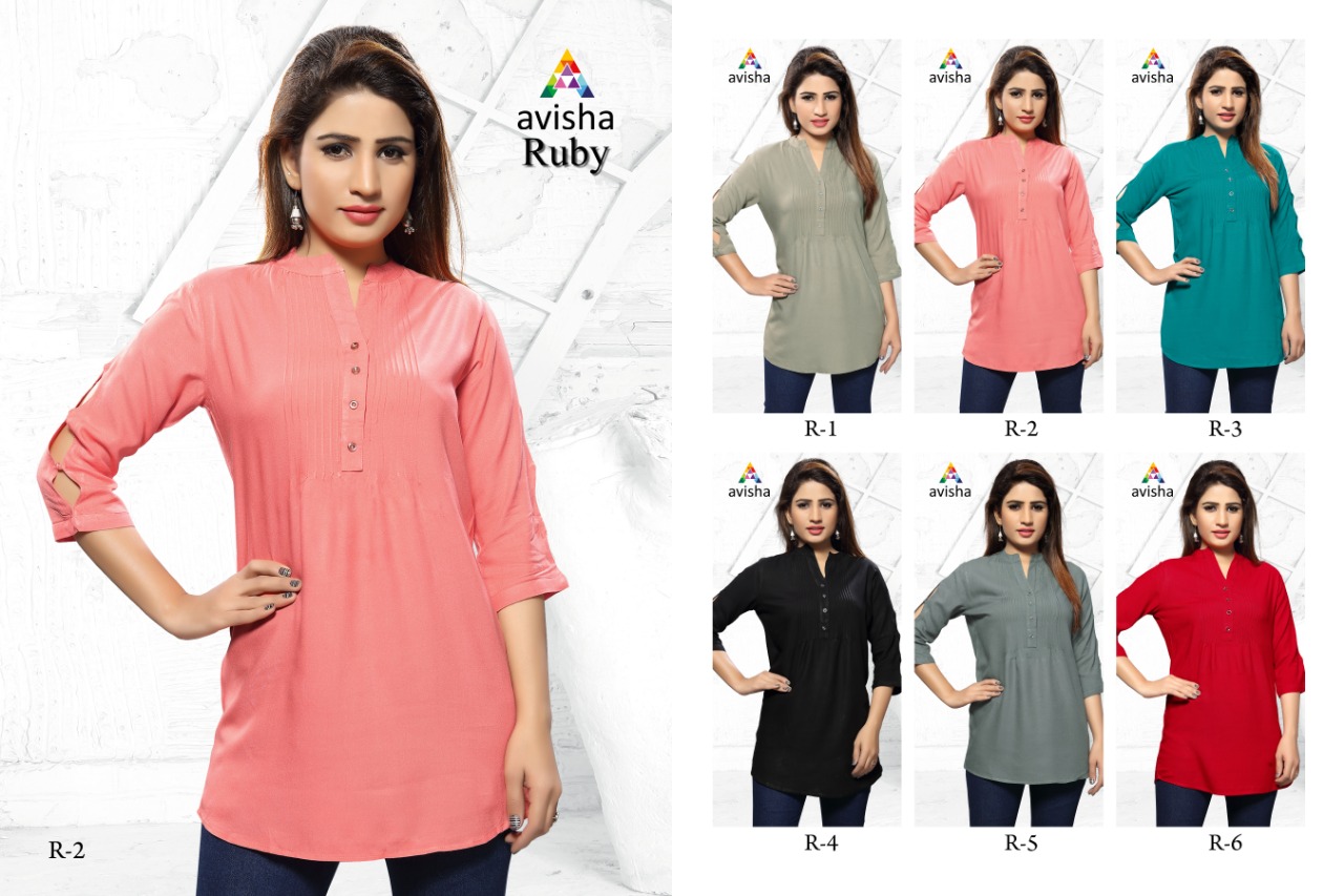 Ruby By Avisha 01 To 06 Series Beautiful Stylish Colorful Fancy Party Wear & Ethnic Wear & Ready To Wear Rayon Printed Kurtis At Wholesale Price