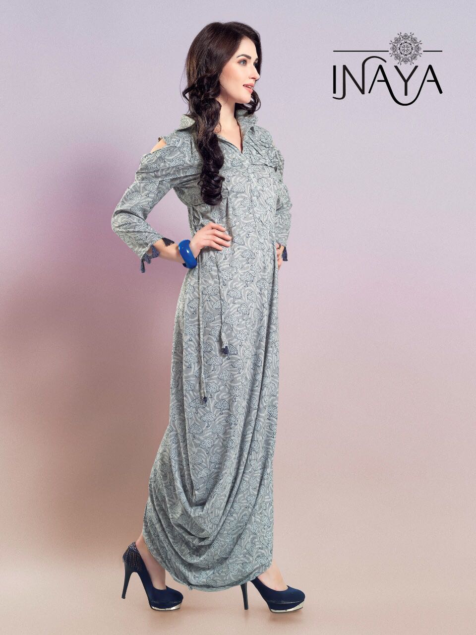Ruffle Cold Shoulder Kurti By Inaya 01 To 02 Series Designer Colorful Stylish Fancy Beautiful Party Wear & Ethnic Wear Imported Rayon Printed Kurtis At Wholesale Price