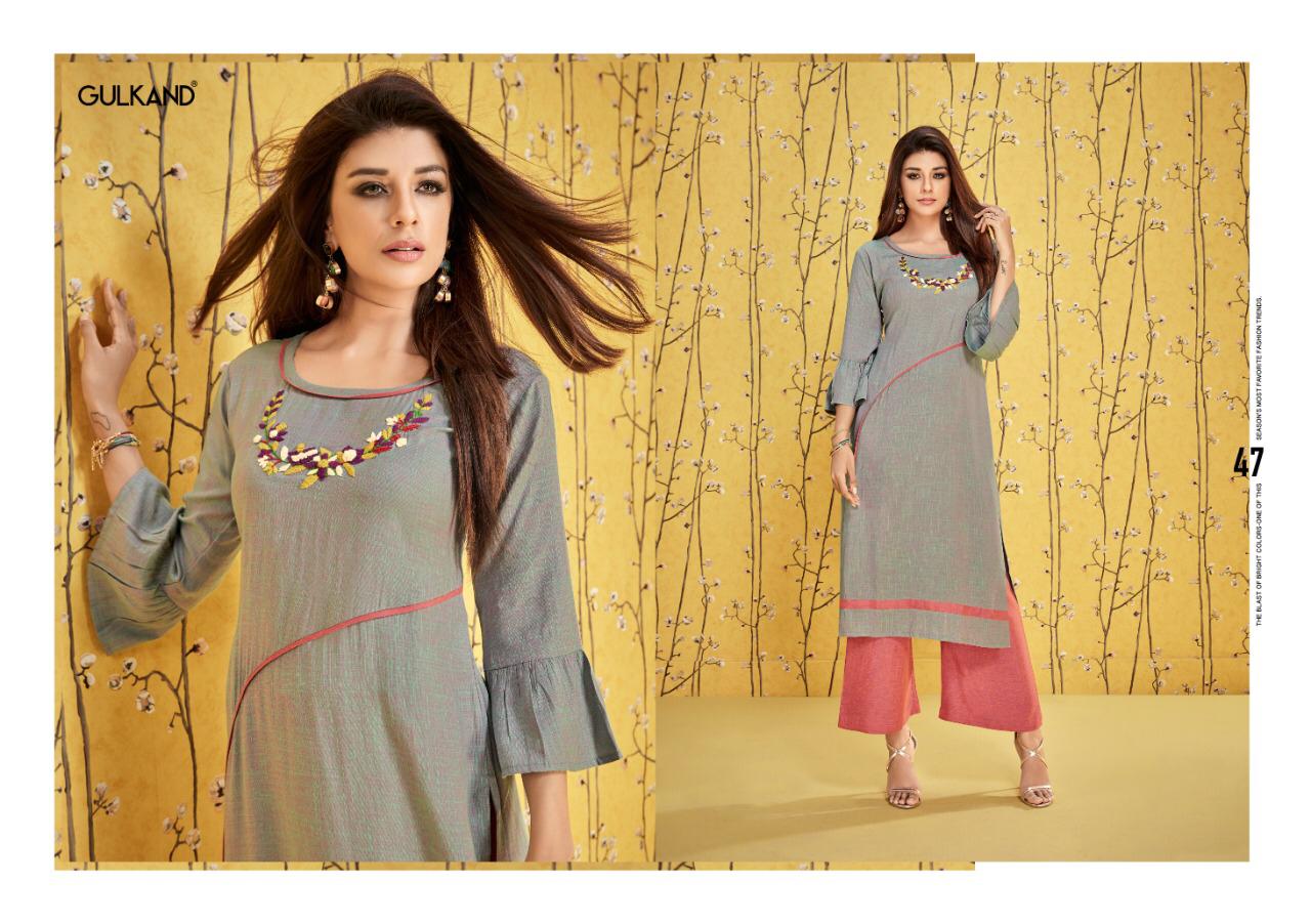 Ruhani By Gulkand 45 To 50 Series Beautiful Colorful Stylish Fancy Casual Wear & Ethnic Wear & Ready To Wear Heavy Two Tone Rayon With Palazzo Kurtis At Wholesale Price