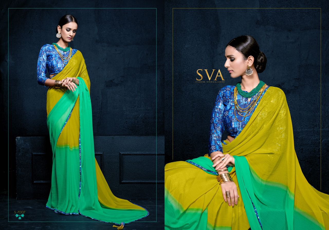 Rung By Sva 7001 To 7010 Series Indian Traditional Wear Collection Beautiful Stylish Fancy Colorful Party Wear & Occasional Wear Pure Chiffon Sarees At Wholesale Price
