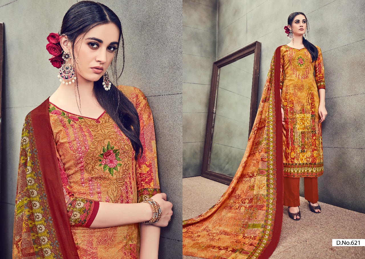 Sabiya By Kalyan Prints 613 To 622 Series Beautiful Stylish Fancy Colorful Casual Wear & Ethnic Wear Collection Pure Cotton Embroidered Dresses At Wholesale Price