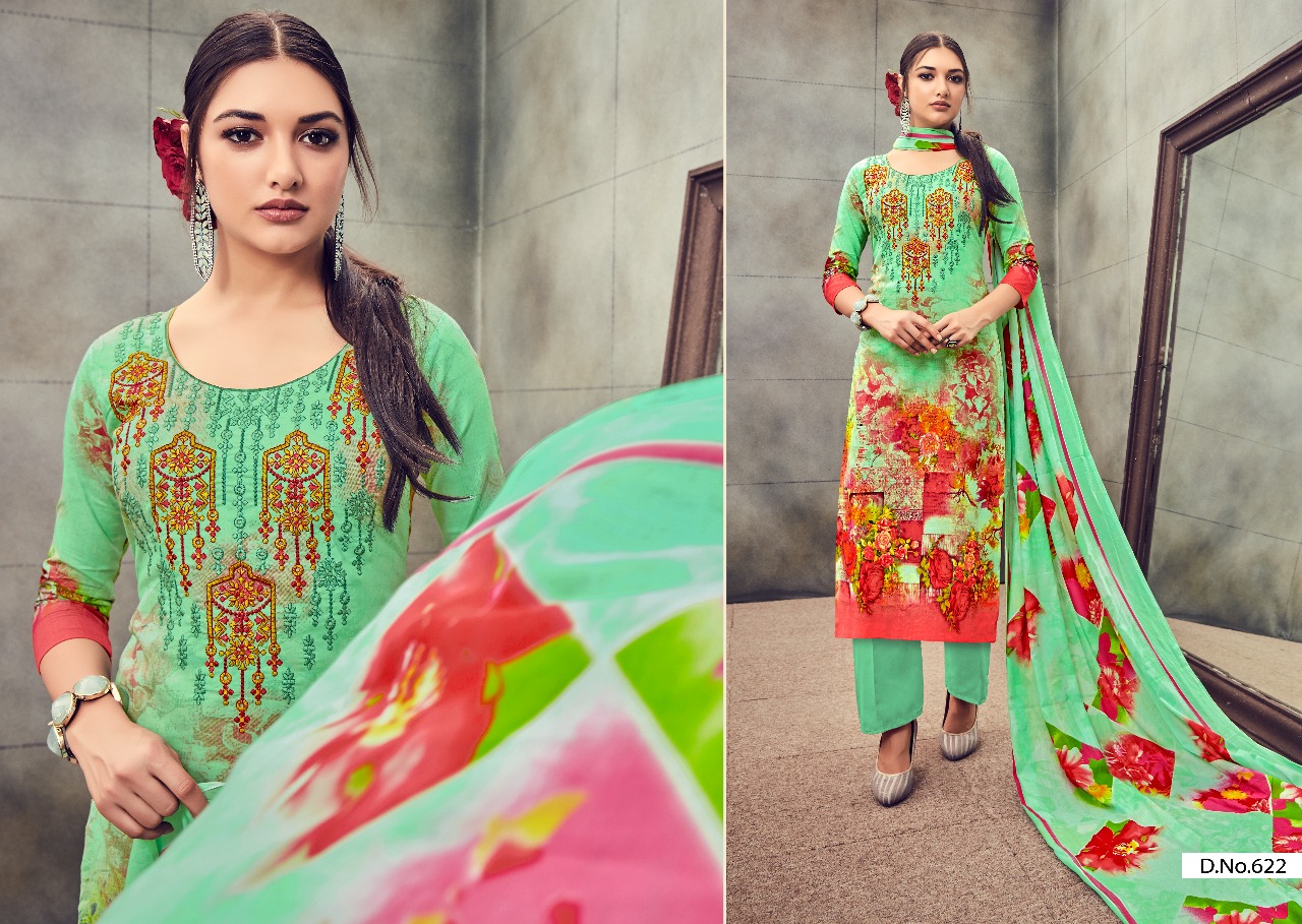 Sabiya By Kalyan Prints 613 To 622 Series Beautiful Stylish Fancy Colorful Casual Wear & Ethnic Wear Collection Pure Cotton Embroidered Dresses At Wholesale Price