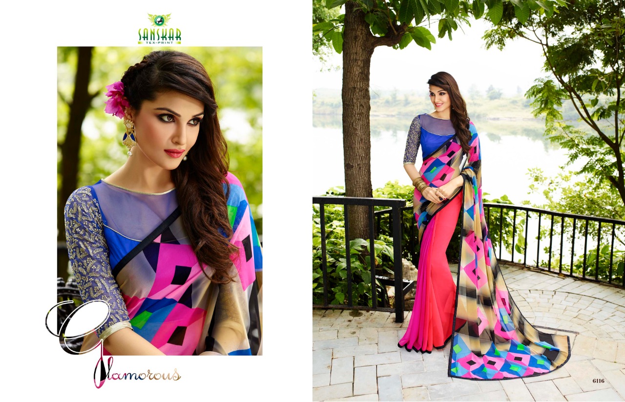 Sabya By Sanskar Tex Print Indian Traditional Wear Collection Beautiful Stylish Fancy Colorful Party Wear & Occasional Wear Georgette Printed Sarees At Wholesale Price