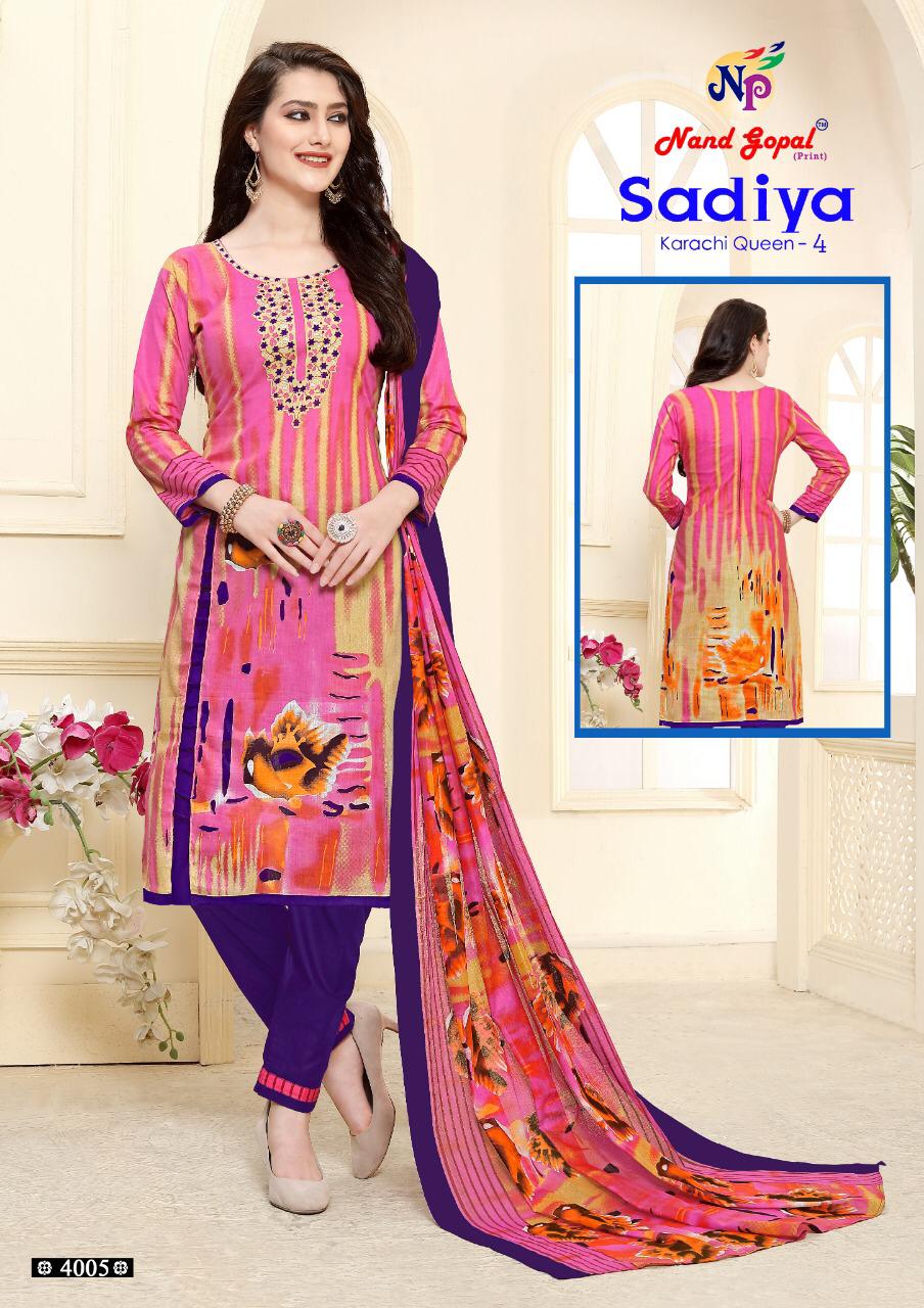 Sadia Karachi Queen Vol-4 By Nand Gopal Print 4001 To 4010 Series Stylish Fancy Beautiful Colorful Casual Wear & Ethnic Wear Pure Cotton Printed Dresses At Wholesale Price