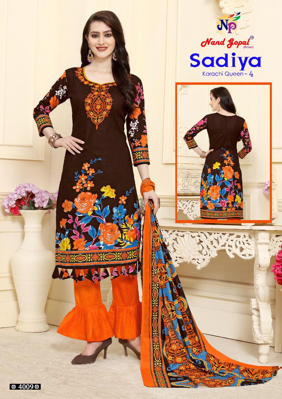 Sadia Karachi Queen Vol-4 By Nand Gopal Print 4001 To 4010 Series Stylish Fancy Beautiful Colorful Casual Wear & Ethnic Wear Pure Cotton Printed Dresses At Wholesale Price