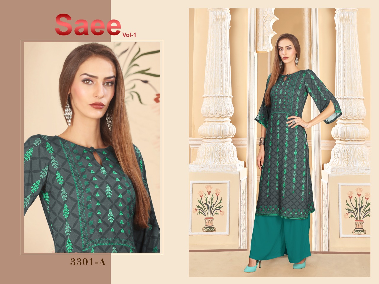 Saee Vol-1 By Ram Fashion 3301-a To 3310-b Series Beautiful Stylish Fancy Colorful Casual Wear & Ethnic Wear & Ready To Wear Rayon Cotton Digital Printed Kurtis With Bottom At Wholesale Price