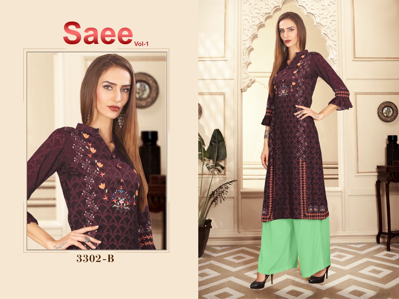 Saee Vol-1 By Ram Fashion 3301-a To 3310-b Series Beautiful Stylish Fancy Colorful Casual Wear & Ethnic Wear & Ready To Wear Rayon Cotton Digital Printed Kurtis With Bottom At Wholesale Price