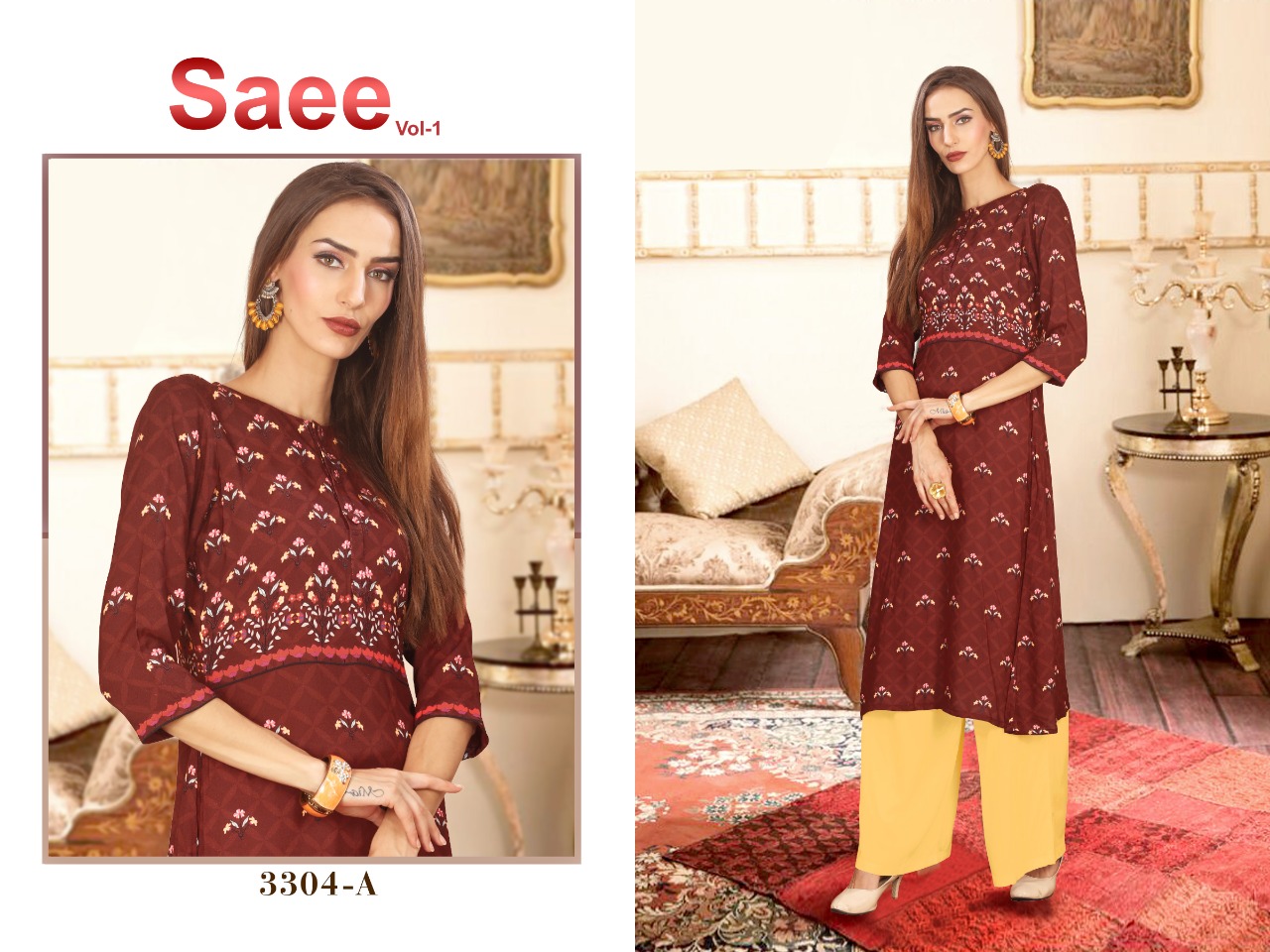 Saee Vol-1 By Ram Fashion 3301-a To 3310-b Series Beautiful Stylish Fancy Colorful Casual Wear & Ethnic Wear & Ready To Wear Rayon Cotton Digital Printed Kurtis With Bottom At Wholesale Price