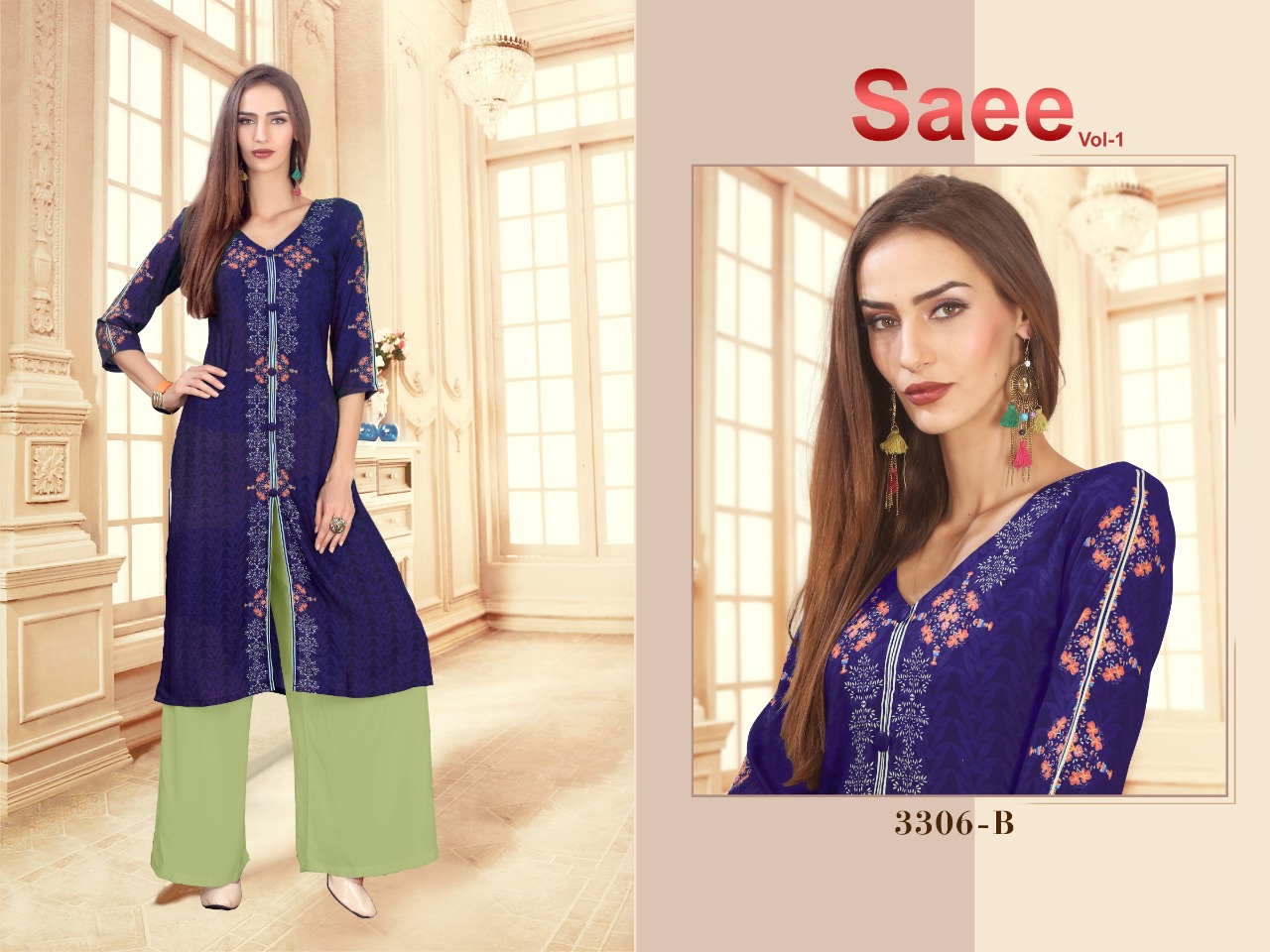 Saee Vol-1 By Ram Fashion 3301-a To 3310-b Series Beautiful Stylish Fancy Colorful Casual Wear & Ethnic Wear & Ready To Wear Rayon Cotton Digital Printed Kurtis With Bottom At Wholesale Price