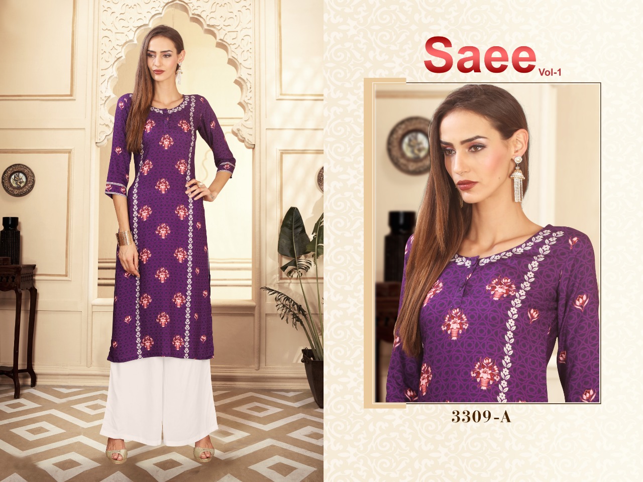 Saee Vol-1 By Ram Fashion 3301-a To 3310-b Series Beautiful Stylish Fancy Colorful Casual Wear & Ethnic Wear & Ready To Wear Rayon Cotton Digital Printed Kurtis With Bottom At Wholesale Price