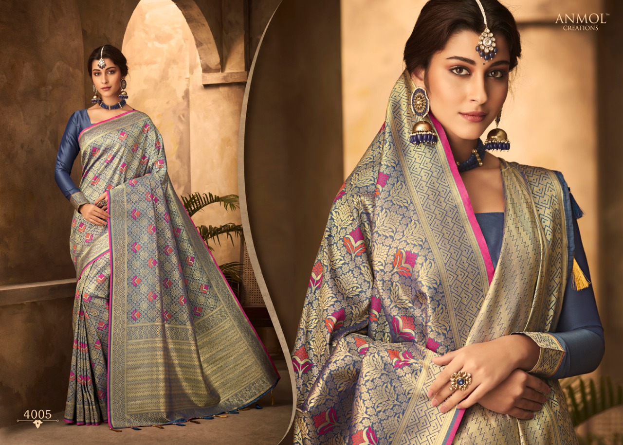 Saffire By Anmol Creation 4001 To 4010 Series Indian Traditional Wear Collection Beautiful Stylish Fancy Colorful Party Wear & Occasional Wear Silk Reach Pallu Sarees At Wholesale Price