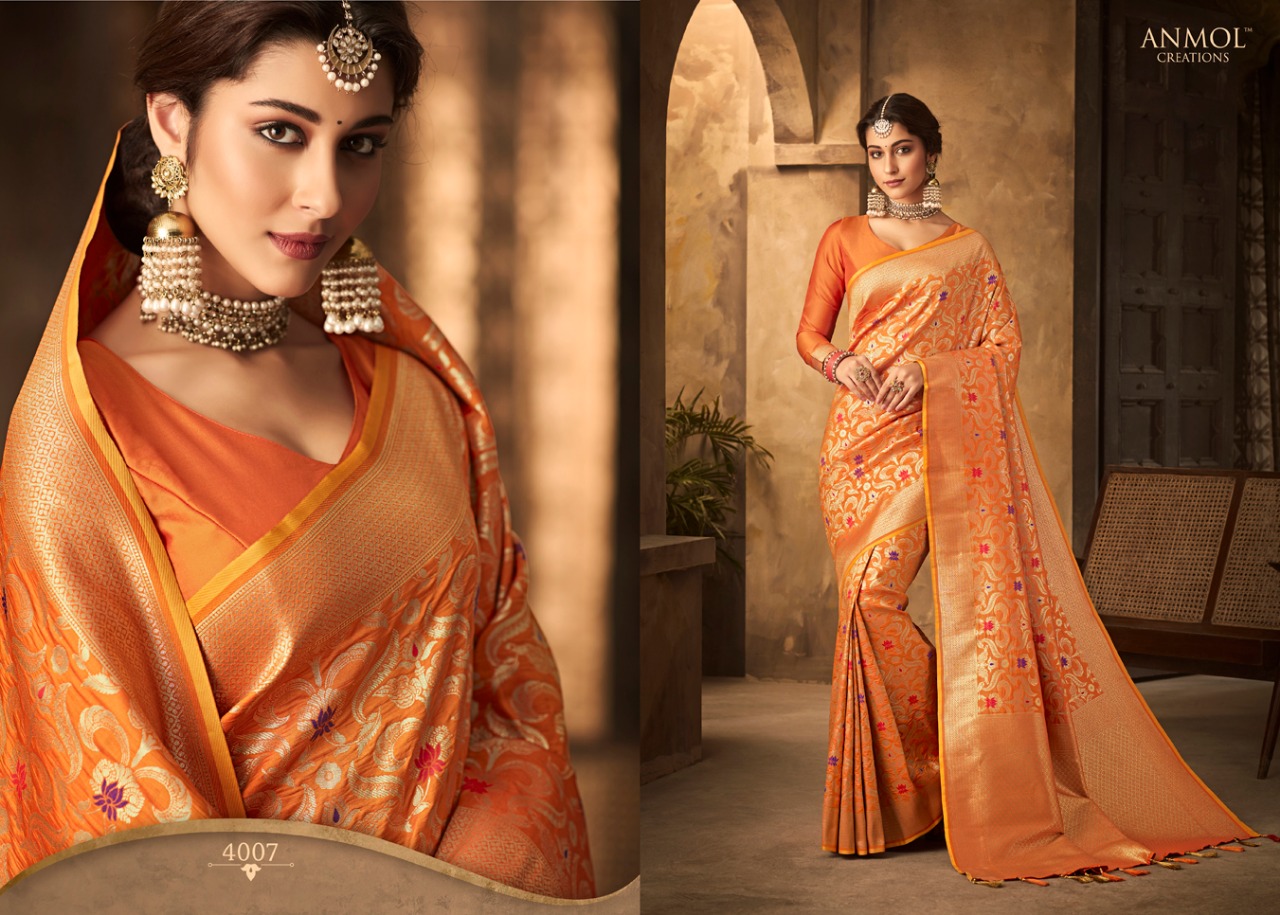 Saffire By Anmol Creation 4001 To 4010 Series Indian Traditional Wear Collection Beautiful Stylish Fancy Colorful Party Wear & Occasional Wear Silk Reach Pallu Sarees At Wholesale Price
