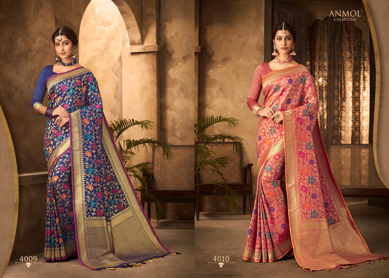 Saffire By Anmol Creation 4001 To 4010 Series Indian Traditional Wear Collection Beautiful Stylish Fancy Colorful Party Wear & Occasional Wear Silk Reach Pallu Sarees At Wholesale Price
