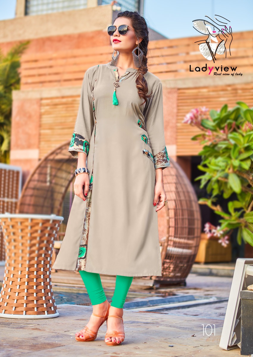 Saisha By Lady View 101 To 108 Series Stylish Beautiful Fancy Colorful Casual Wear & Ethnic Wear Heavy Rayon Printed Kurtis At Wholesale Price