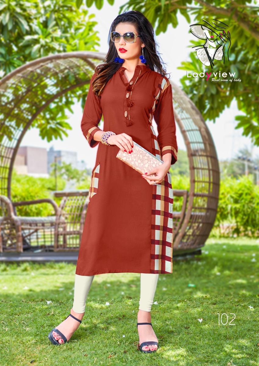 Saisha By Lady View 101 To 108 Series Stylish Beautiful Fancy Colorful Casual Wear & Ethnic Wear Heavy Rayon Printed Kurtis At Wholesale Price