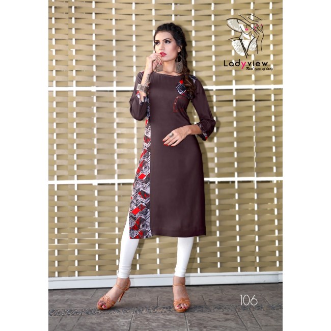 Saisha By Lady View 101 To 108 Series Stylish Beautiful Fancy Colorful Casual Wear & Ethnic Wear Heavy Rayon Printed Kurtis At Wholesale Price