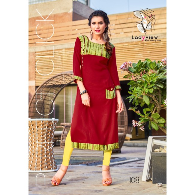 Saisha By Lady View 101 To 108 Series Stylish Beautiful Fancy Colorful Casual Wear & Ethnic Wear Heavy Rayon Printed Kurtis At Wholesale Price