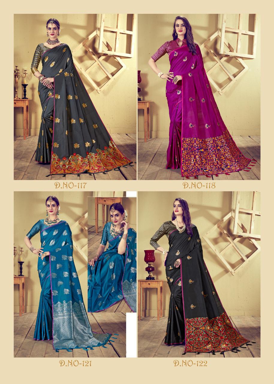 Sakhi By Kianaa Fashion 117 To 124 Series Indian Traditional Wear Collection Beautiful Stylish Fancy Colorful Party Wear & Occasional Wear Dyed Silk Meena Printed Sarees At Wholesale Price