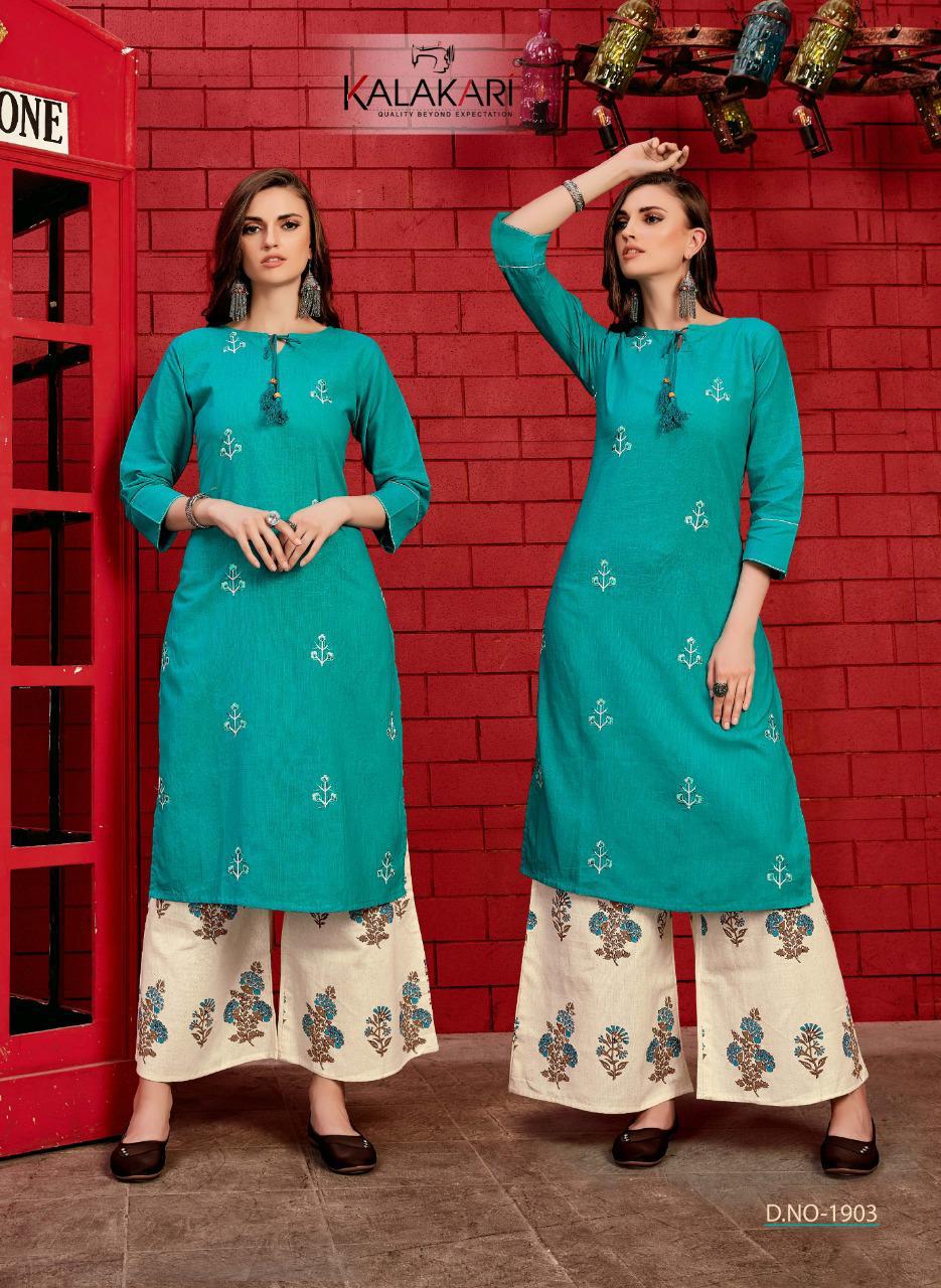 Sakhi Saheli Vol-19 By Kalakari 1901 To 1905 Series Designer Beautiful Colorful Stylish Fancy Casual Wear & Ethnic Wear & Ready To Wear Cotton Embroidered Kurtis With Bottom At Wholesale Price