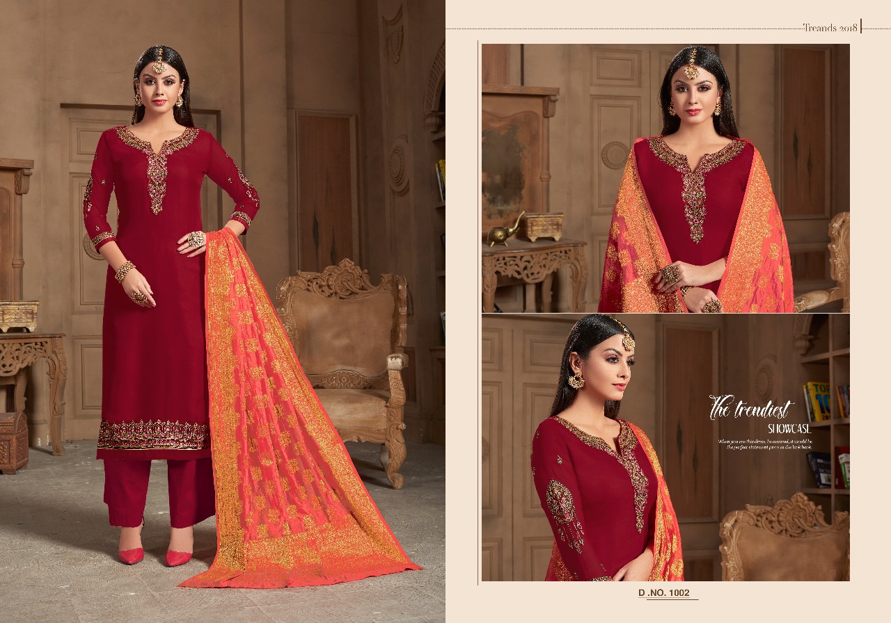 Sakina Vol-5 By One Choice 1001 To 1005 Series Beautiful Collection Suits Stylish Fancy Colorful Party Wear & Ethnic Wear Satin Georgette With Work Dresses At Wholesale Price