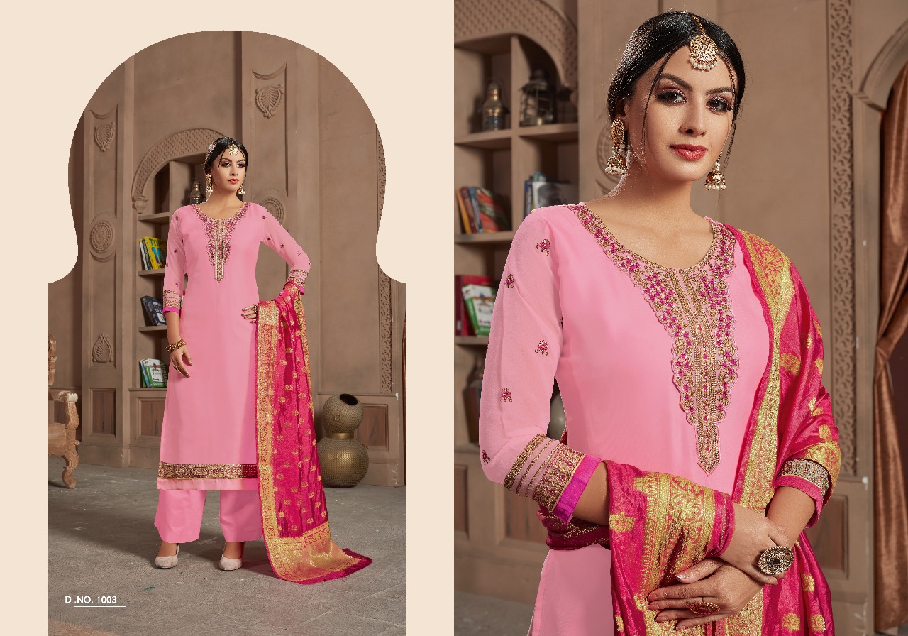 Sakina Vol-5 By One Choice 1001 To 1005 Series Beautiful Collection Suits Stylish Fancy Colorful Party Wear & Ethnic Wear Satin Georgette With Work Dresses At Wholesale Price