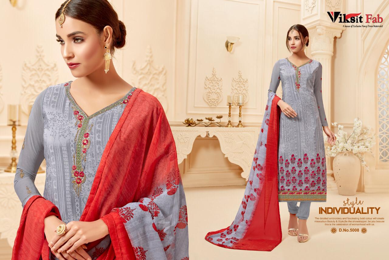 Samaira Vol-5 By Viksit Fab 5001 To 5012 Series Beautiful Suits Stylish Fancy Colorful Party Wear & Ethnic Wear Heavy French Crepe Embroidered Dresses At Wholesale Price
