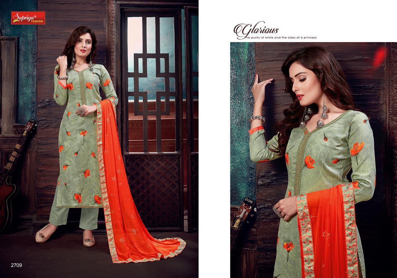 Sameera Vol-27 By Supriya Fashion 2701 To 2710 Series Beautiful Stylish Designer Printed And Embroidered Party Wear Occasional Wear Glace Cotton  With Embroidery Dresses At Wholesale Price