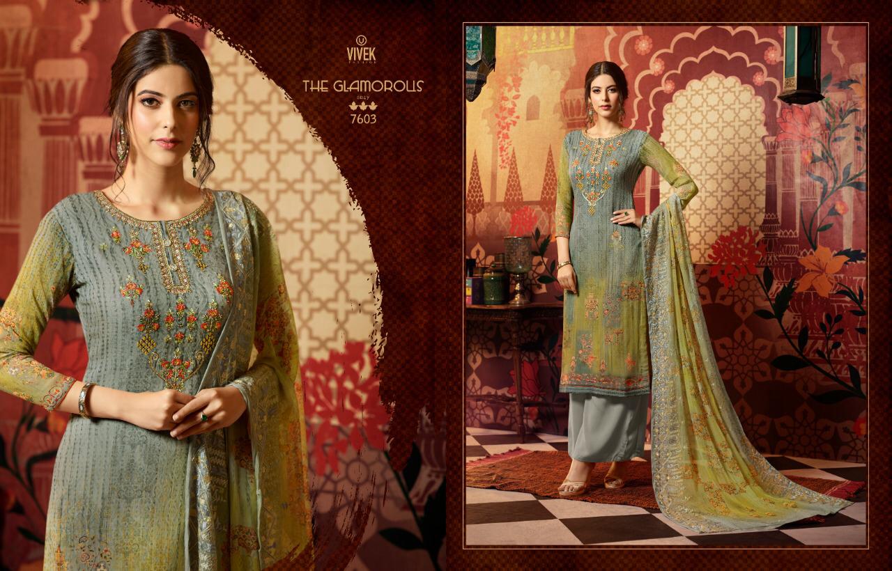 Sameera Vol-6 By Vivek Fashion 7601 To 7608 Series Indian Traditional Wear Collection Beautiful Stylish Fancy Colorful Party Wear & Occasional Wear Pure Georgette Embroidery Dresses At Wholesale Price