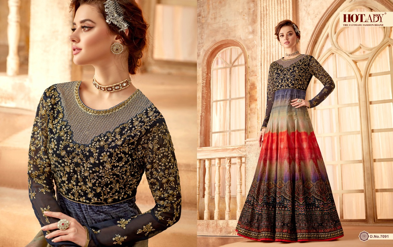 Sameera By Hot Lady 7091 To 7095 Series Beautiful Anarkali Embroidered Designer Stylish Colorful Ethnic Party Wear Occasional Wear Traditional Wear Velvet/georgette Dresses At Wholesale Price