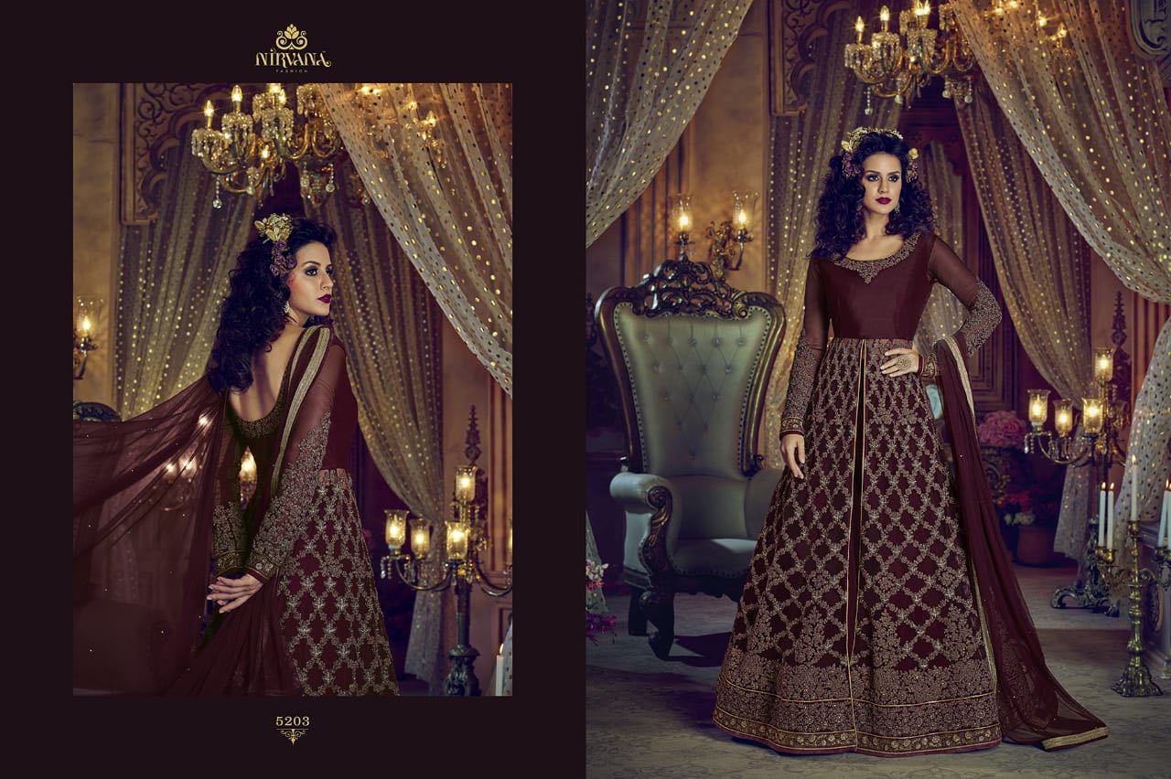 Sampann-2 By Nirvana Fashion 5201 To 5208 Series Bridal Wear Collection Designer Colorful Stylish Fancy Beautiful Party Wear & Occasional Wear Net & Silk Embroidered Dresses At Wholesale Price