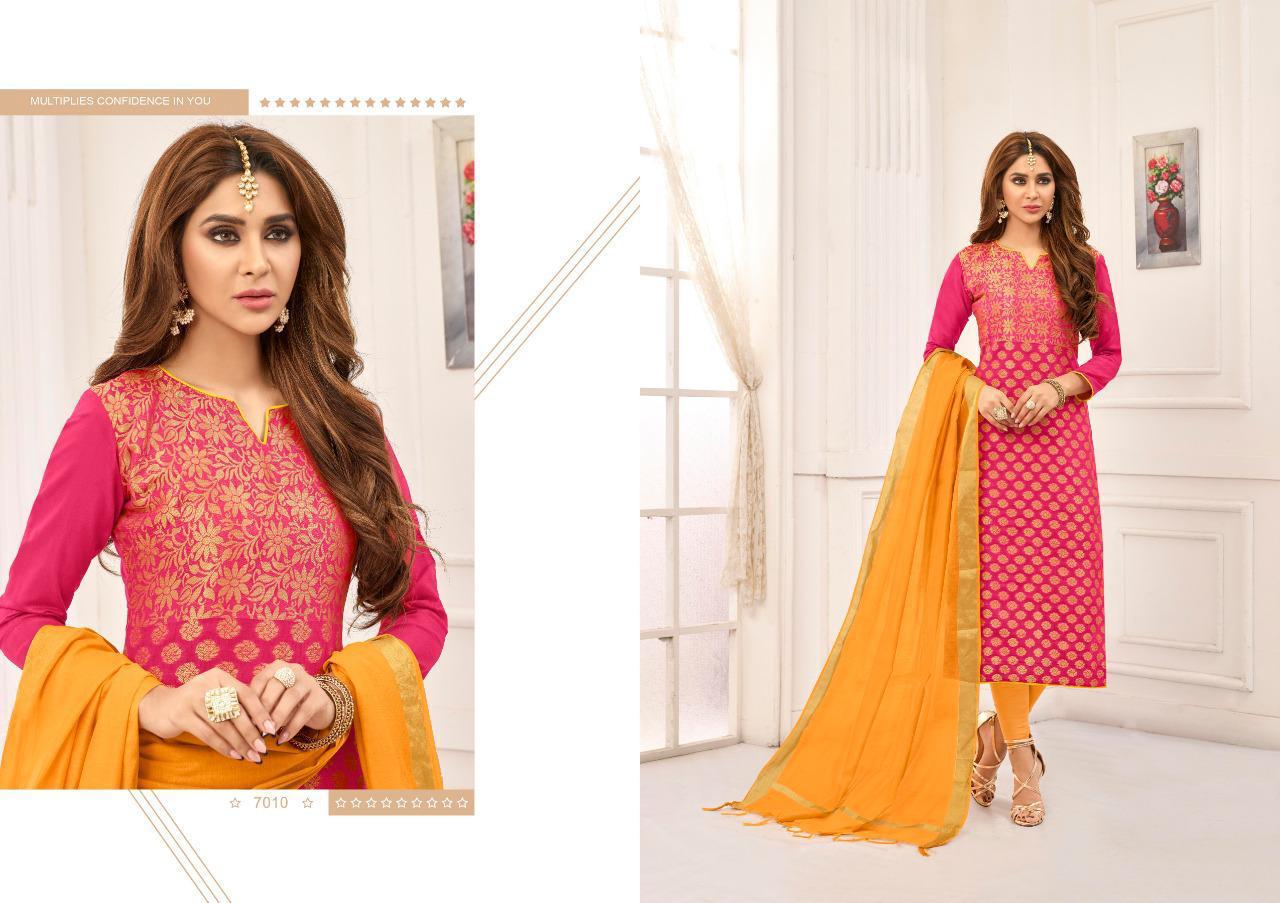 Samudrika Vol-7 By Amrut Varsha Creation  7001 To 7012 Series Beautiful Suits Colorful Stylish Fancy Colorful Casual Wear & Ethnic Wear Banarasi Jacquard Printed Dresses At Wholesale Price