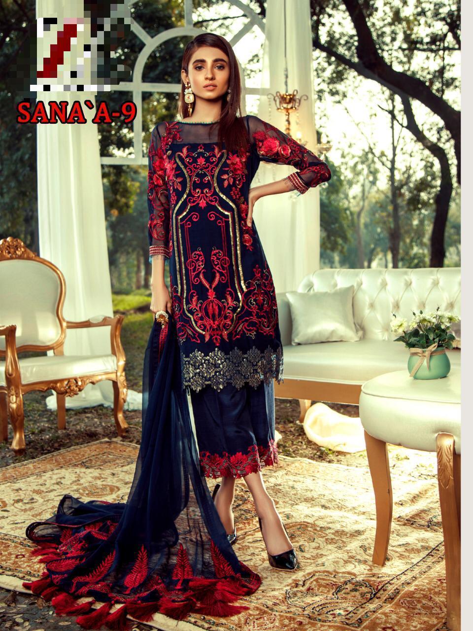 Sanaa 09 By Fashid Wholesale 09 Beautiful Pakistani Suit Colorful Stylish Fancy Casual Wear & Ethnic Wear & Ready To Wear Faux Georgette Embroidered Dresses At Wholesale Price