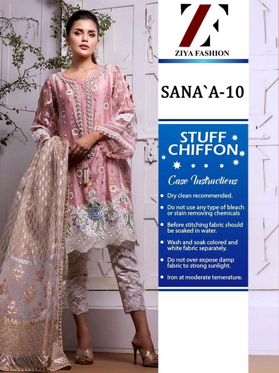 Sana-10 Hit Design S-10 By Ziya Fashion Pakistani Traditional Wear Collection Beautiful Stylish Fancy Colorful Party Wear & Occasional Wear Faux Georgette Embroidered Dress At Wholesale Price
