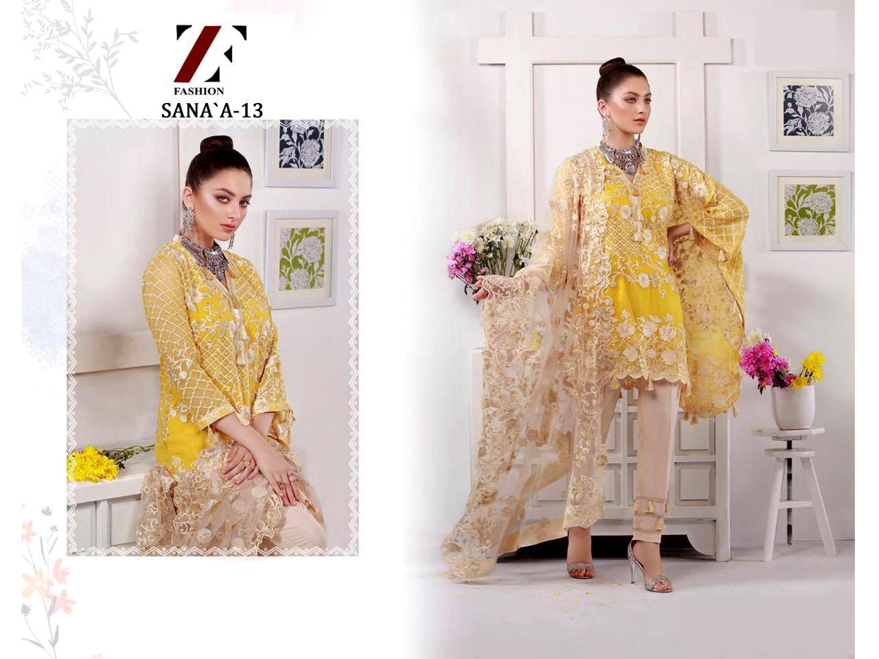 Sana Vol-13 By Ziya Fashion 13-a Pakistani Traditional Wear Collection Beautiful Stylish Fancy Colorful Party Wear & Occasional Wear Faux Georgette Embroidered Dress At Wholesale Price