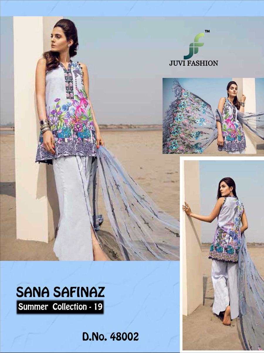 Sana Safinaz Summer Collection-19 By Juvi Fashion 48001 To 48007 Series Designer Pakistani Collection Suits Beautiful Stylish Fancy Colorful Party Wear & Occasional Wear Cotton Digital Print With Embroidery Dresses At Wholesale Price