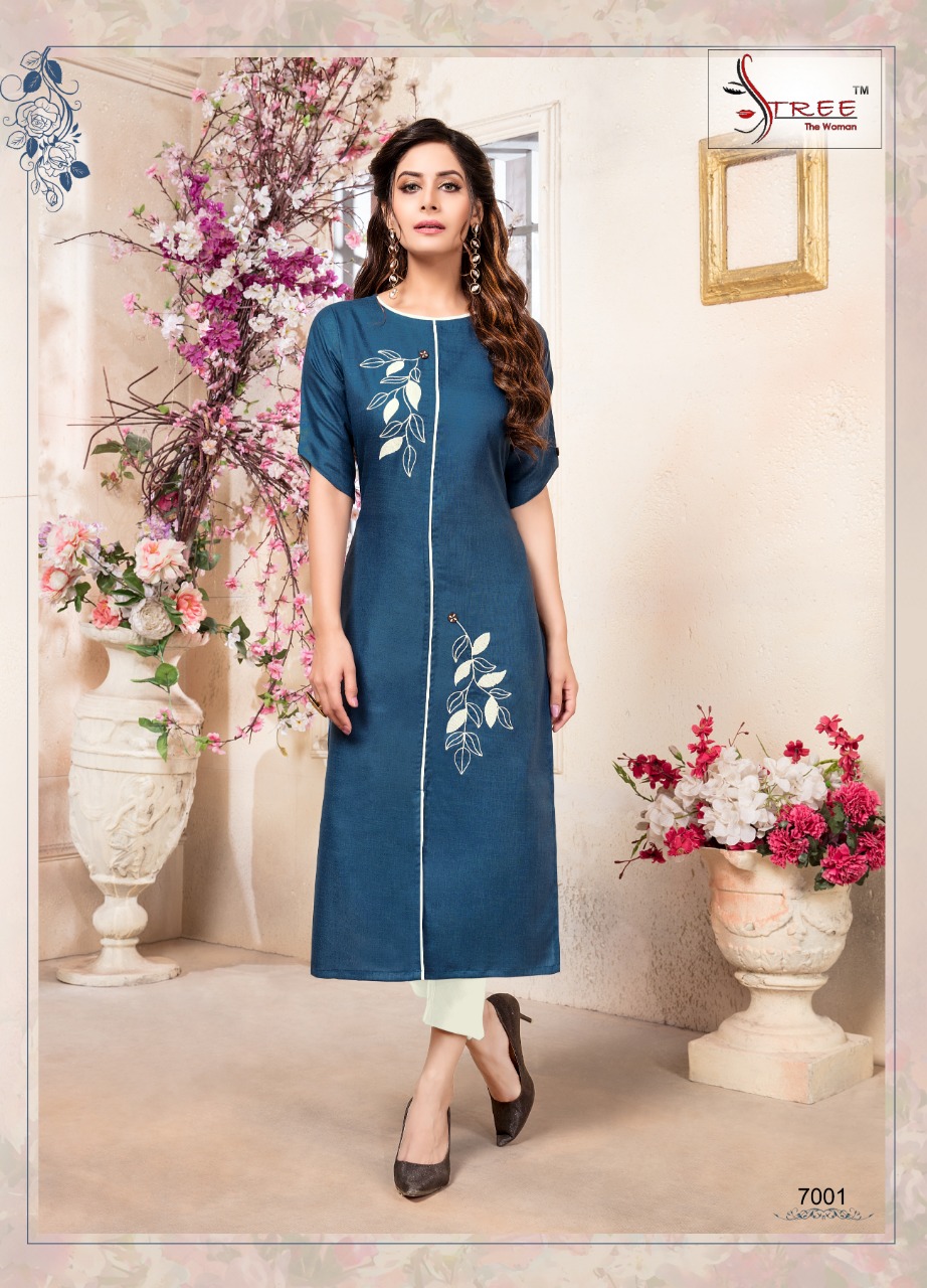 Sangeet Vol-7 By Stree The Woman 7001 To 7006 Series Beautiful Colorful Stylish Fancy Casual Wear & Ethnic Wear & Ready To Wear Heavy Cotton Magic Slub With Embroidered Kurtis At Wholesale Price