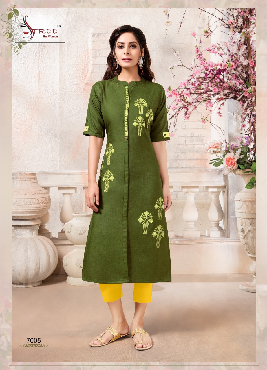 Sangeet Vol-7 By Stree The Woman 7001 To 7006 Series Beautiful Colorful Stylish Fancy Casual Wear & Ethnic Wear & Ready To Wear Heavy Cotton Magic Slub With Embroidered Kurtis At Wholesale Price